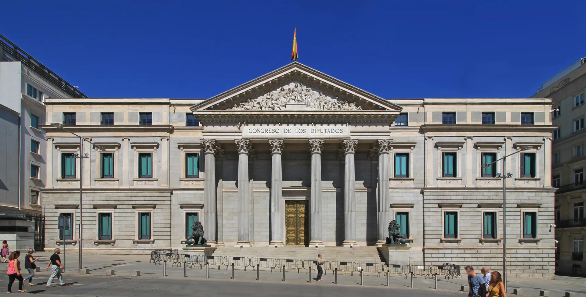 The main façade of Spain's Congress of Deputies in Madrid